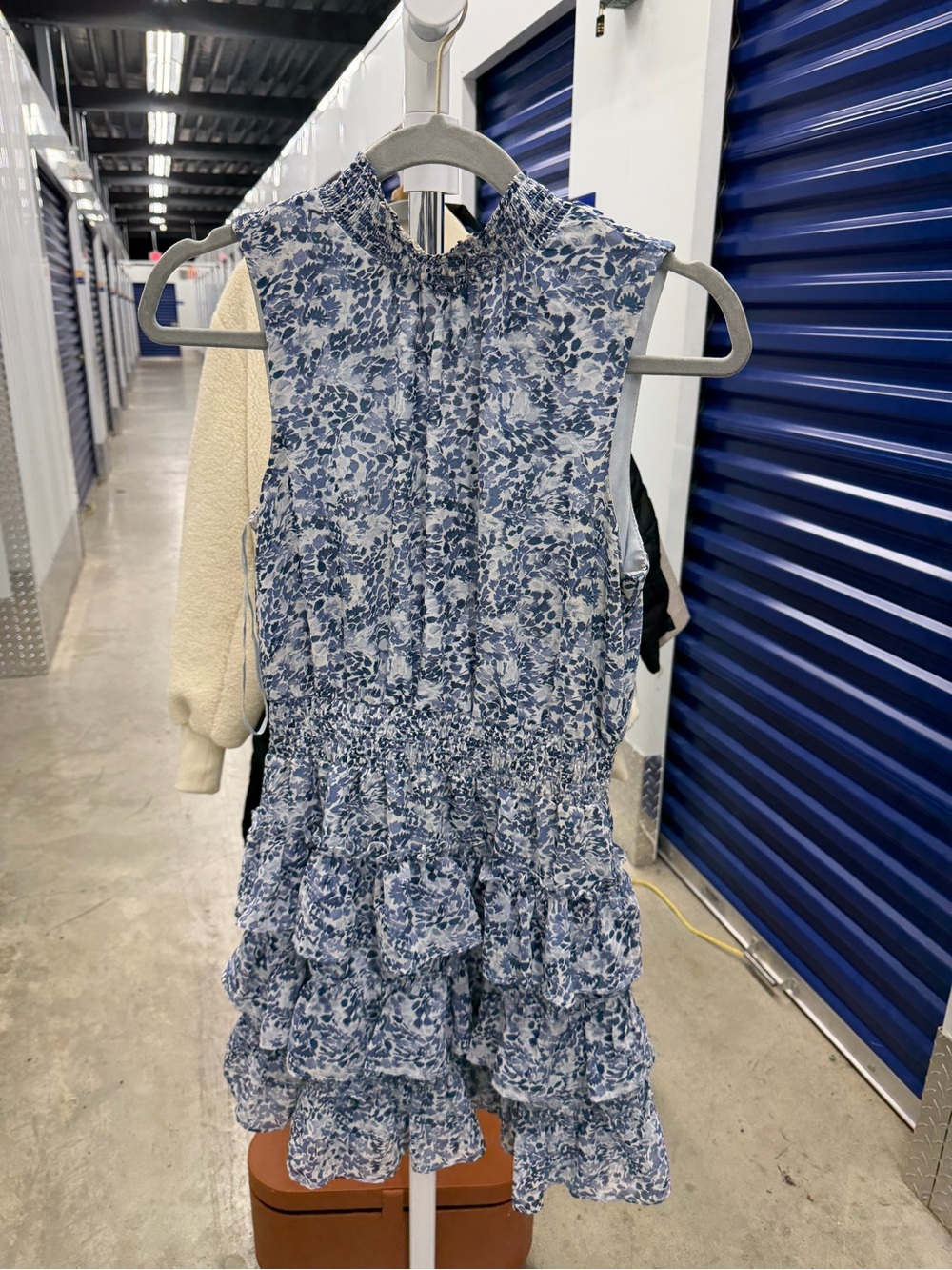 1State Blue Floral Smocked Waist Ruffle Mini Dress